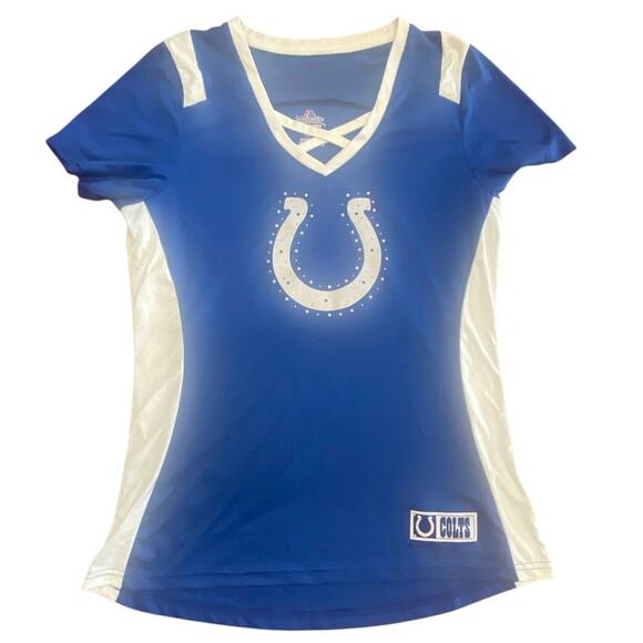 Majestic Indianapolis Colts Women’s Crisscross V-Neck Shirt – Size L - Picture 1 of 5